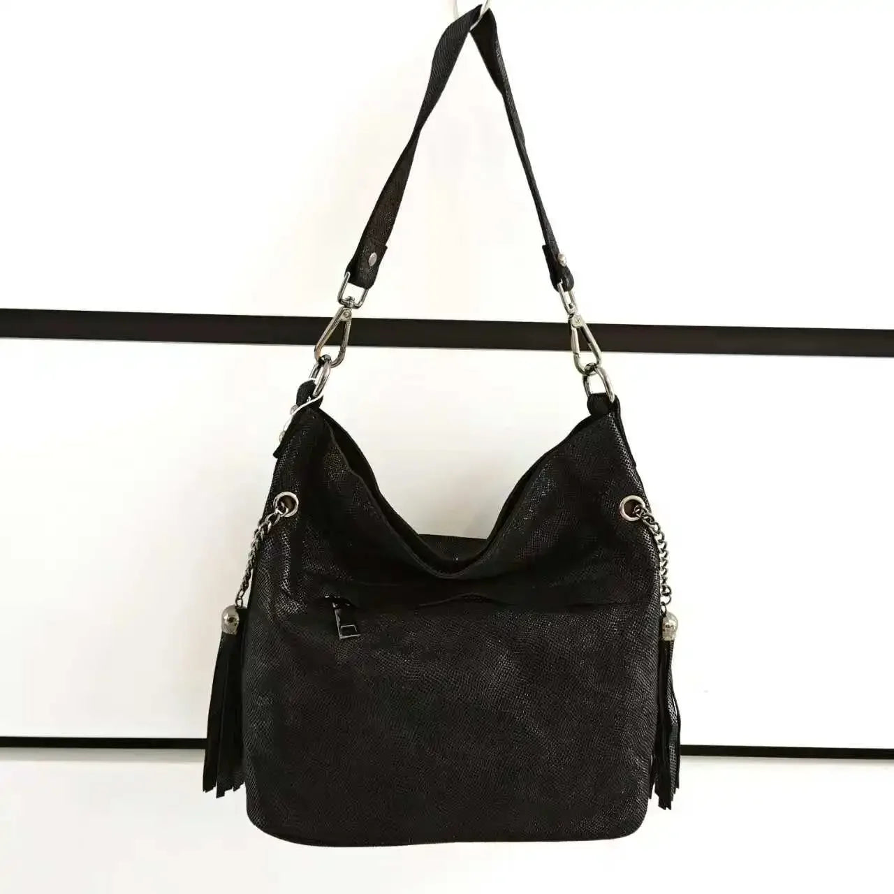 Snake Patchwork Design Handbag Genuine Leather Bucket Bag