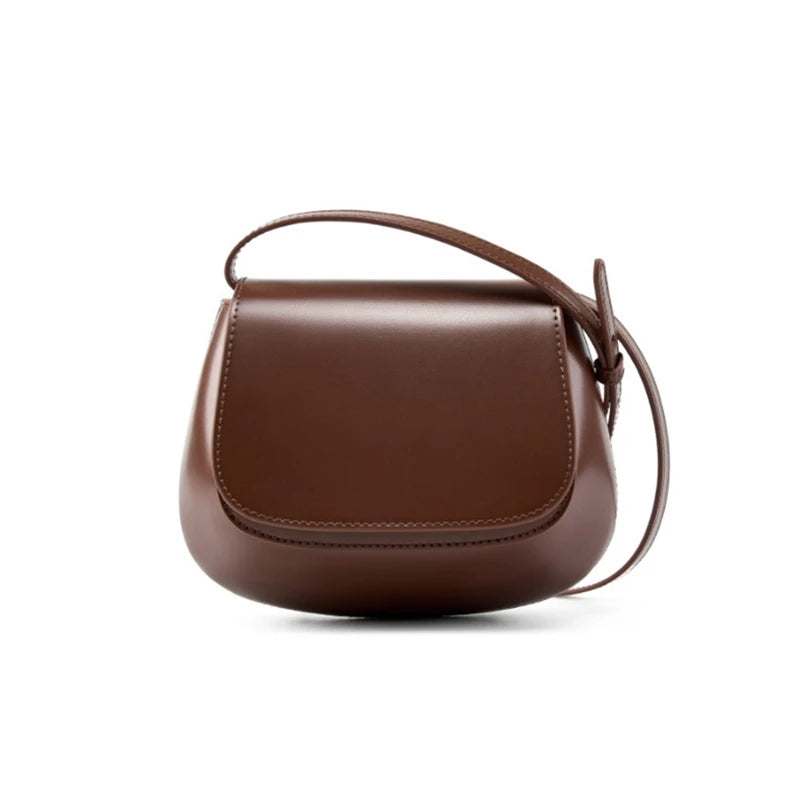Smooth Genuine Leather Saddle Bag Retro Shoulder Purse