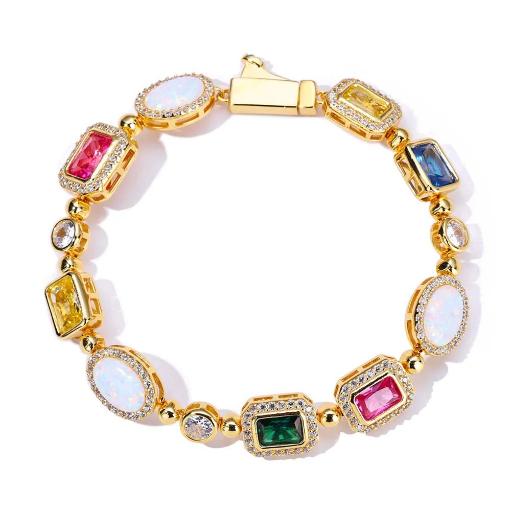 18k Gold Plated Multi Color Bracelet Geometric Cut Cubic Zirconia Bracelet