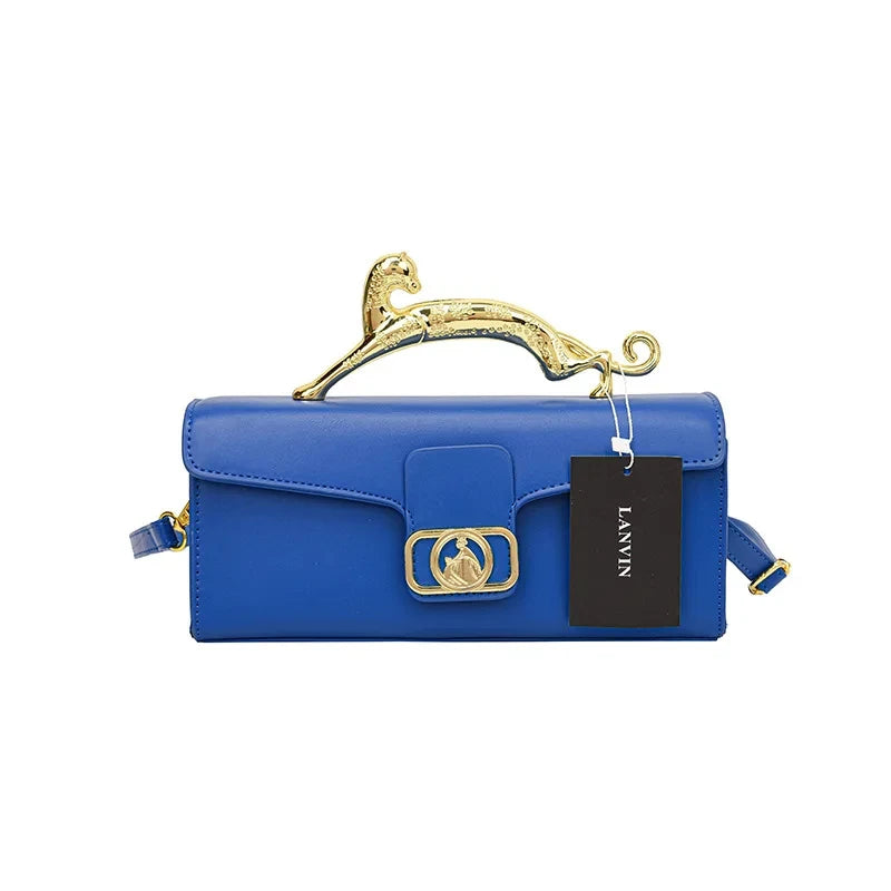 Women's Handbag Metal Handle Leather Trendy Design Crossbody Fashion Bag
