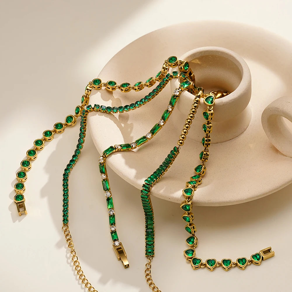 Green Zircon Jewelry Bracelet Stainless steel 18K Gold Plated