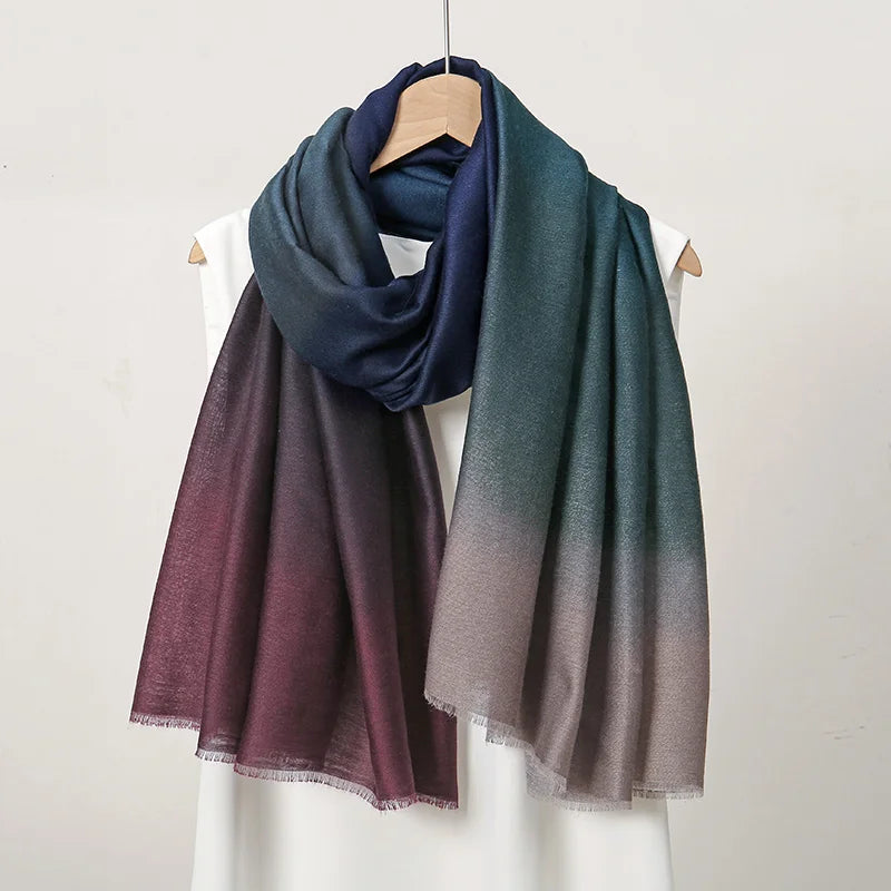 Elegant Soft Color Collision Gradient Viscose Long Scarf
