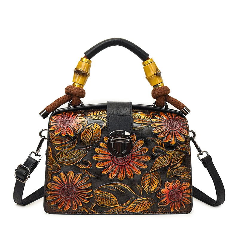 Vintage Embossed Handmade Handbags Top Quality PU Leather Tote