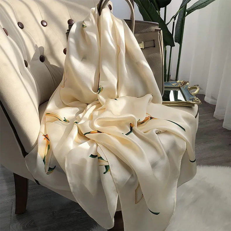 100% Pure Silk Scarf Women Luxury Print Wraps For Ladies