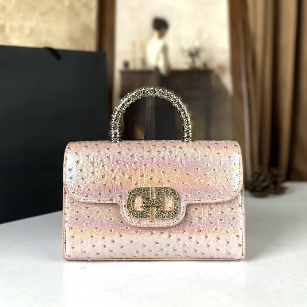 Advanced ostrich pattern diamond inlaid handbag fashionable high-end crossbody bag