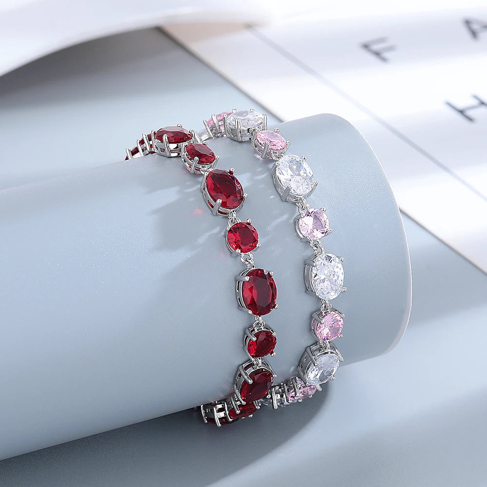 Red Ruby Bracelets Female Real S925 Silver Gemstone Bracelet