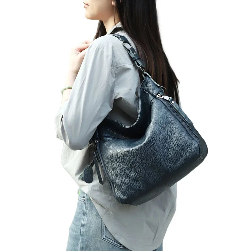 High Quality Women's Real Cow Leather Luxury Handbag Large Capacity Shoulder Bag