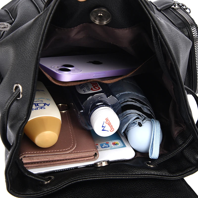 Fashion Backpack High Quality Leather Multi-pocket Rucksack