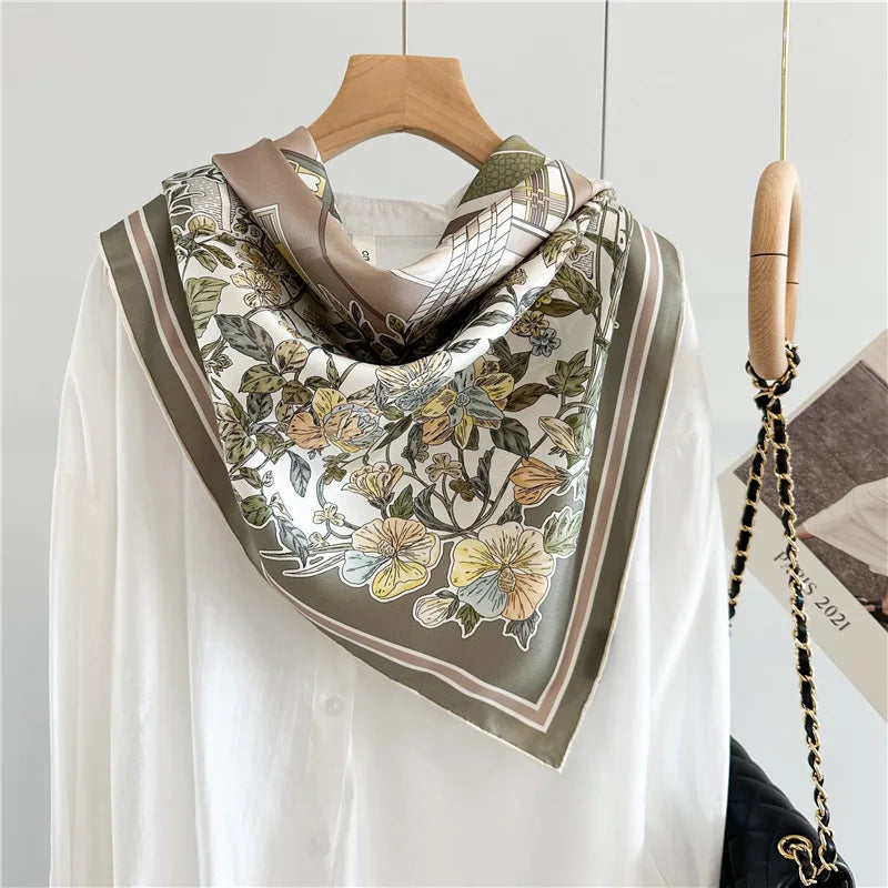 90 Silk Scarf Ladies 100% Real Silk Scarf Neckerchief Floral Fashion Elegant
