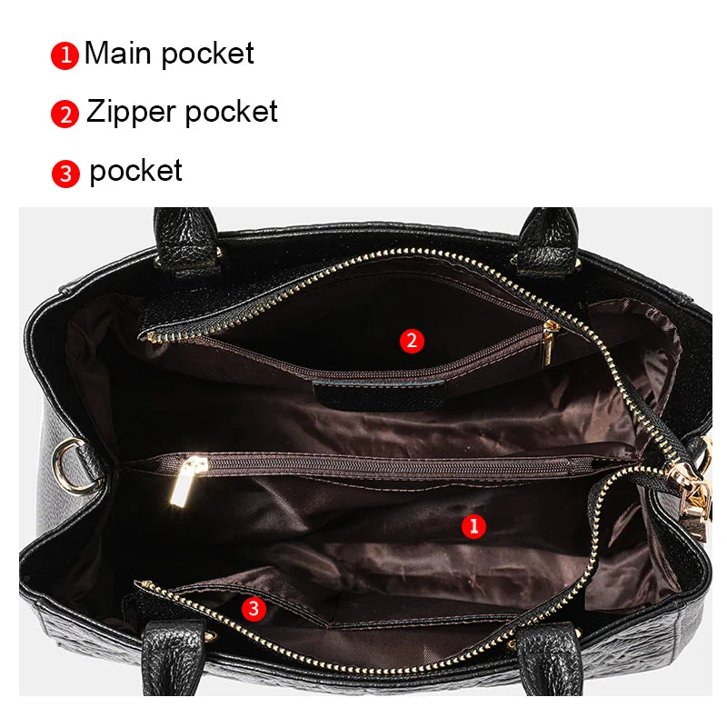 Leather high-sense handbag top layer leather rose pattern slung shoulder bag