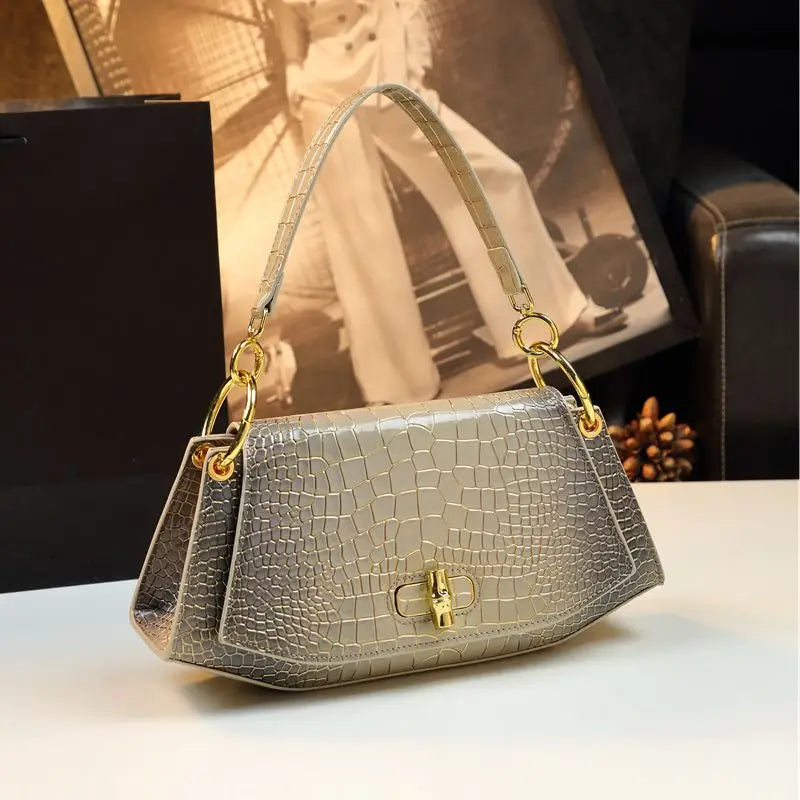 Stone Print Design Light Luxury Leather Shoulder Handbag