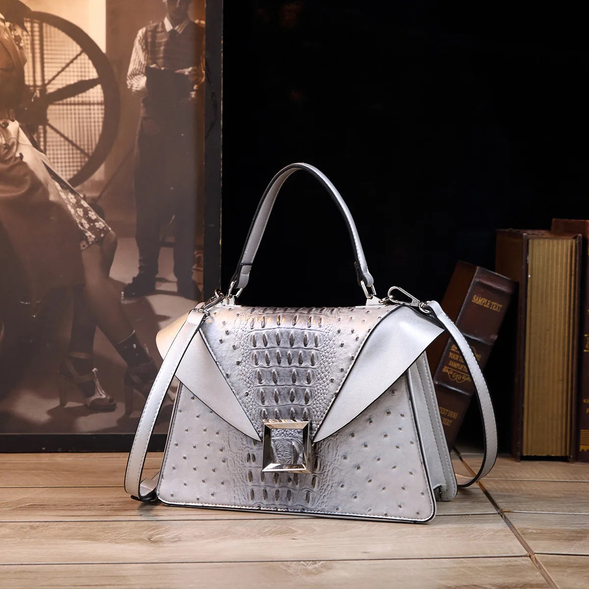 Luxury Design Cowhide High Quality Crocodile Print Handbag
