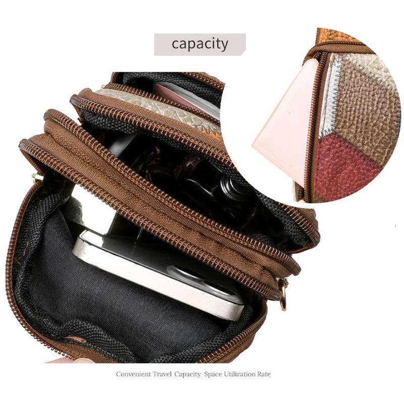 Trendy Diamond Pattern Patchwork Shoulder Bag Women's Multi-zipper Casual Crossbody