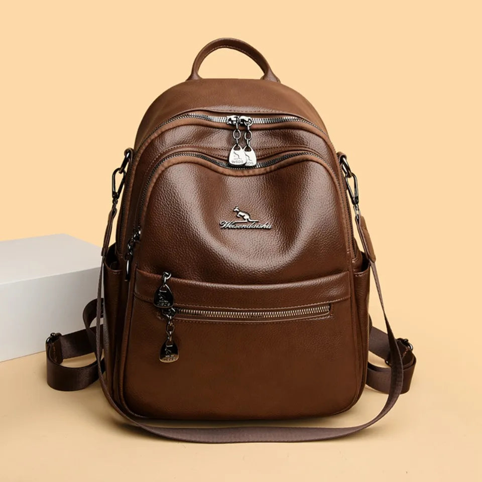 Pebbled Leather Texture Backpack Shoulder Bag Large Capacity Commuter Daypack