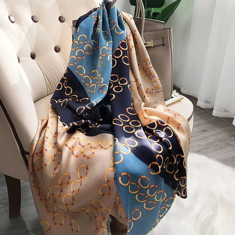 100% Pure Silk Scarf Women Luxury Print Wraps For Ladies