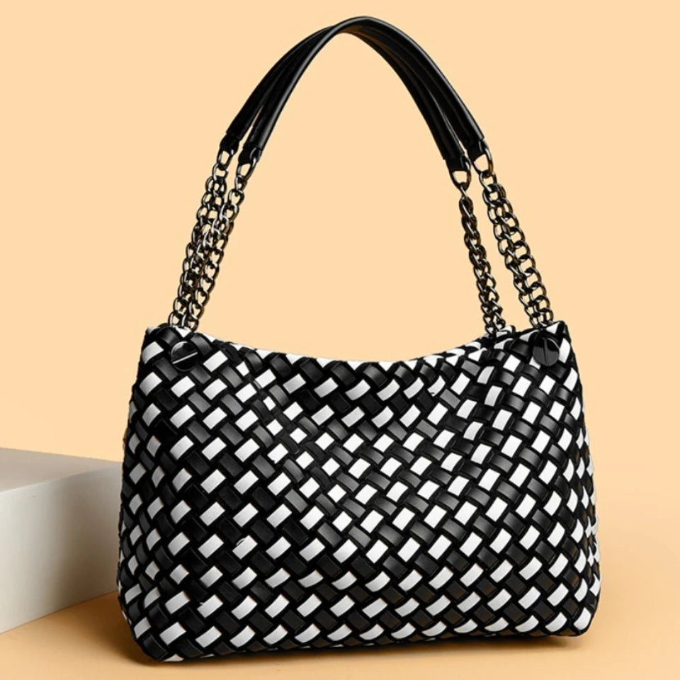 High Quality Chain Woven Soft Pu Leather Women's Tote Bag