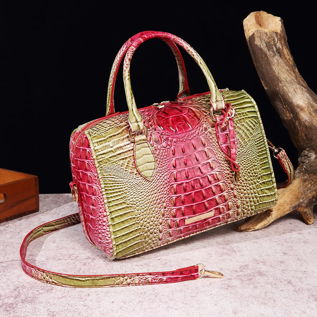 Top-Handle Crocodile Bag Crossbody Leather Tote Large Capacity