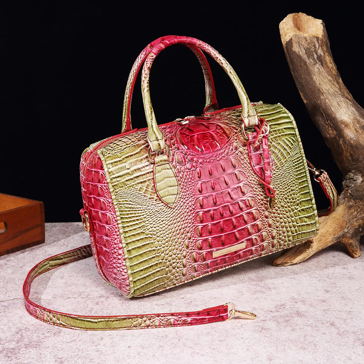 Top-Handle Crocodile Bag Crossbody Leather Tote Large Capacity
