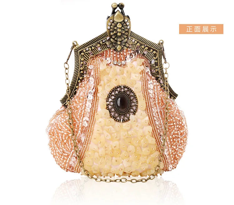 Retro Fashion Pearl Sequin Beaded Clutch Handbag