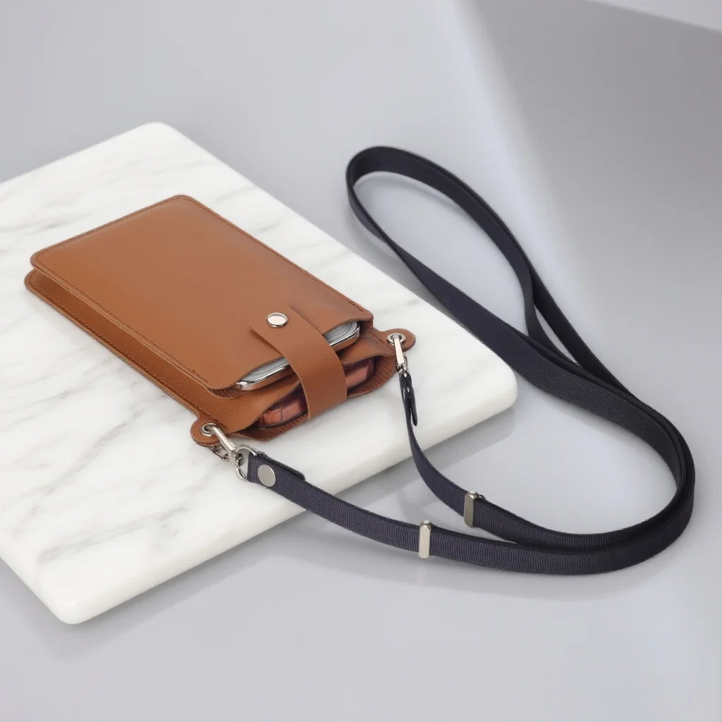 Premium Leather Crossbody Phone Bag Adjustable Strap
