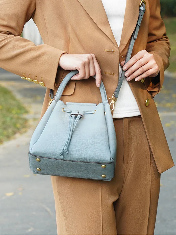 Genuine Leather Top-Handle Bag Simple Fashion Bucket Bag