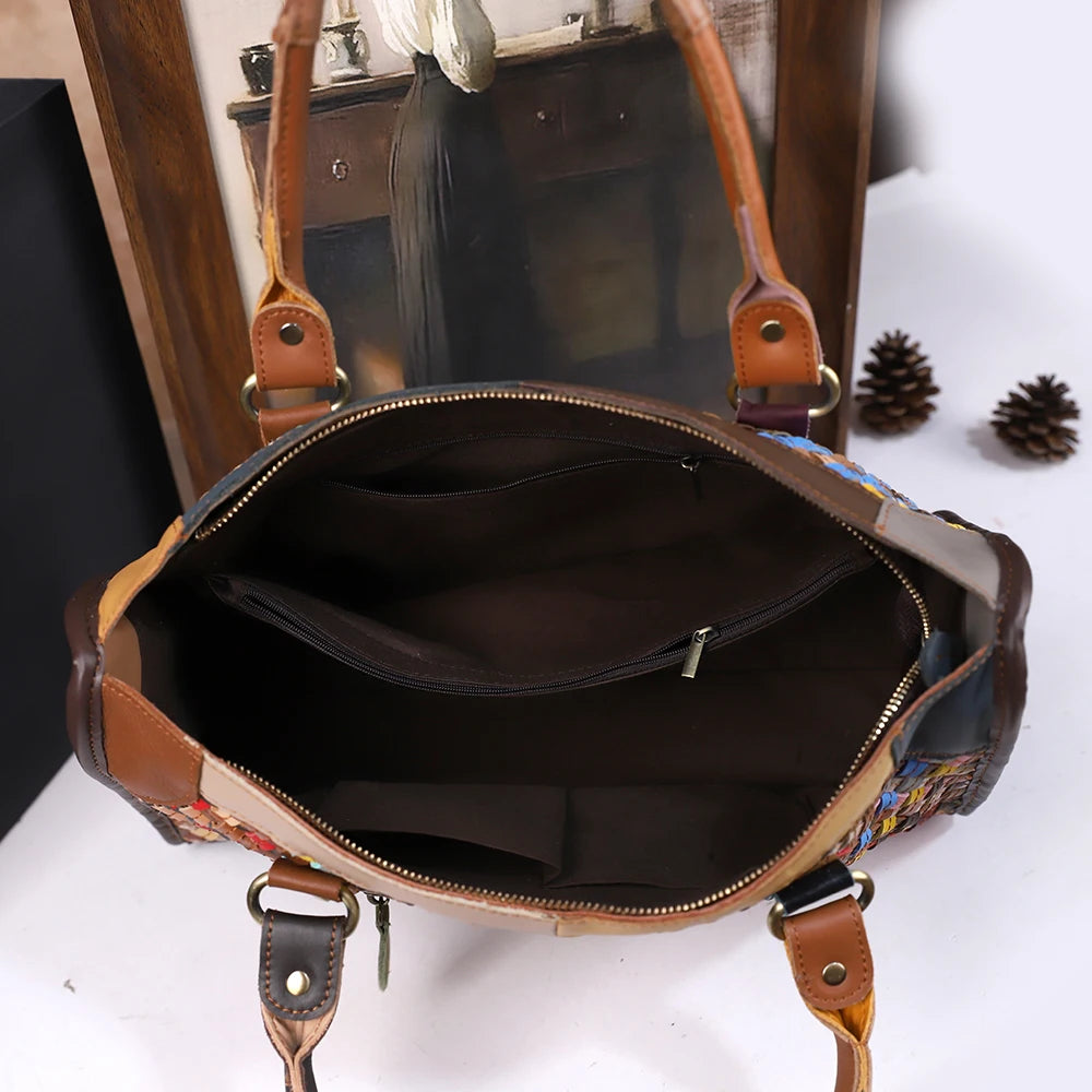 Retro hand-woven genuine leather casual versatile single-shoulder crossbody bag
