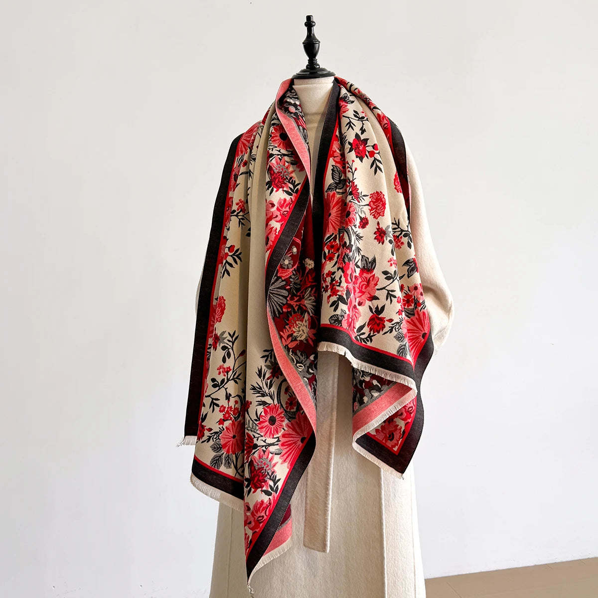 Women's Winter Warm Cashmere Shawl Flower Printed Scarf