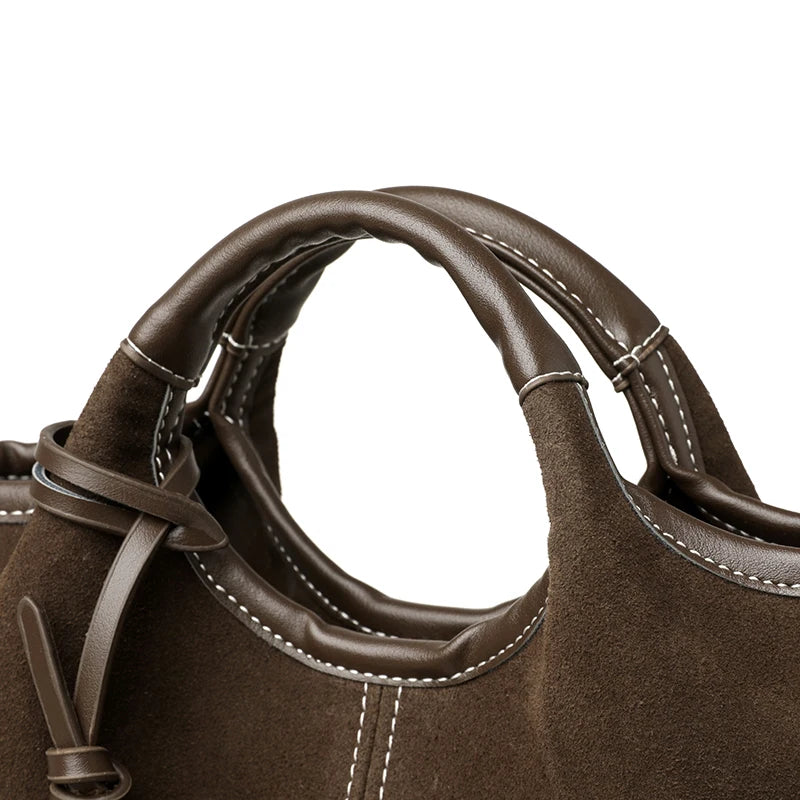Genuine Leather Handbag Fashion Deerskin Velvet Vintage Shoulder Tote Luxury Design