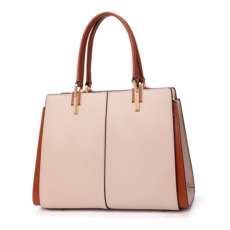 Embroidered Leather Tote Patchwork Design With Dual Straps
