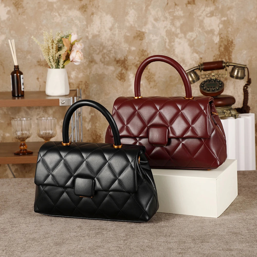 Diamond grid handbag fashionable versatile high-end feel handbag