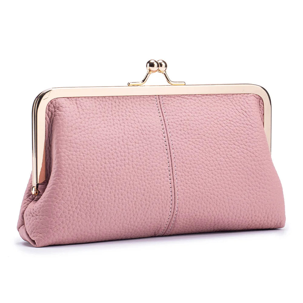 Genuine Cow Leather Long Clutch Wallet Clip Fashion Retro