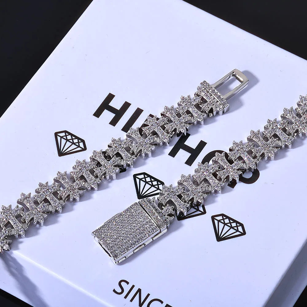 Luxury 8MM Cross Bracelet Iced CZ Diamond Brass Hand Set Zircon Fashionable Jewelry