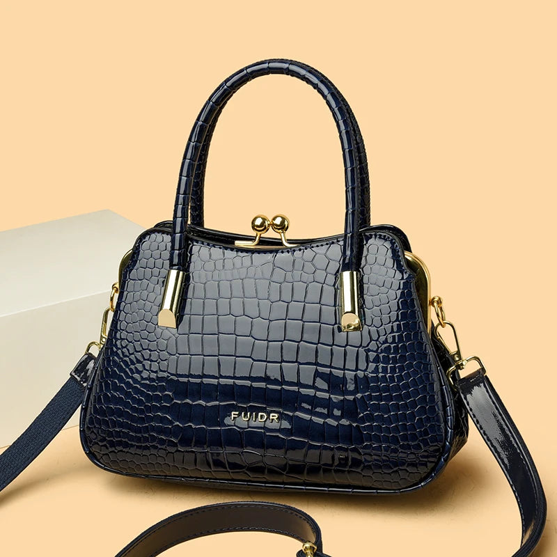 Fashion Luxury Patent Leather Handbag Button Design