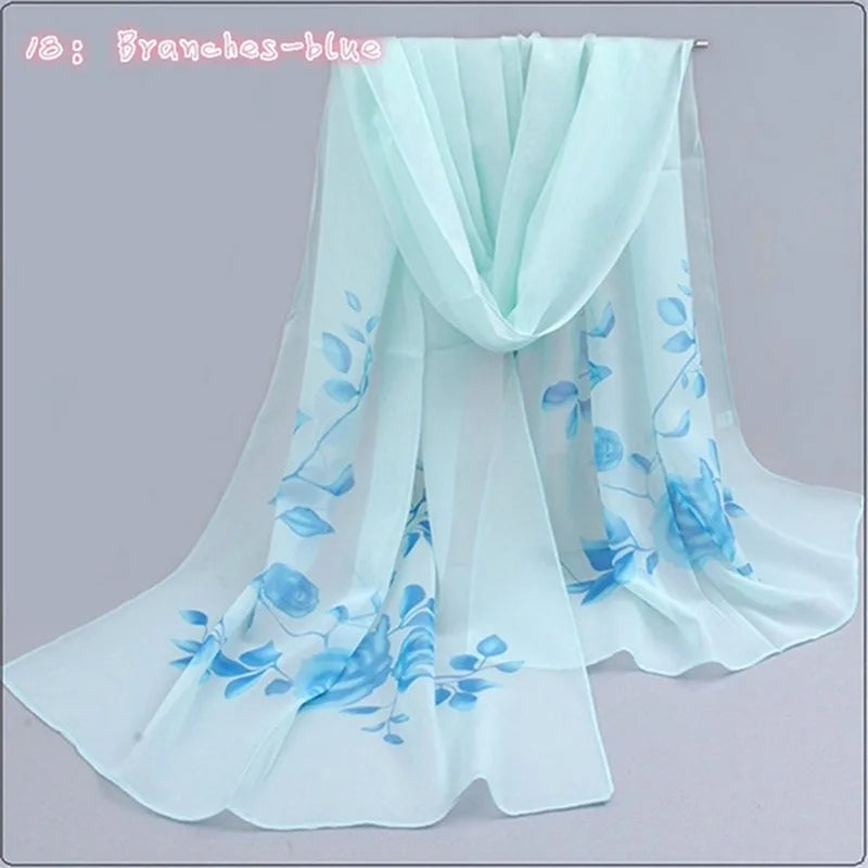 Chiffon Scarf Butterflies Branch Pattern Versatile Elegant