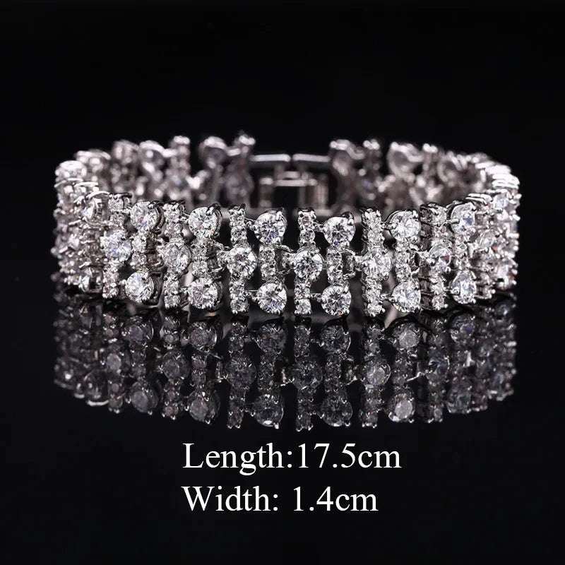 White Gold Color Luxury White And Royal Blue CZ Crystal Stone Bracelets Bangles
