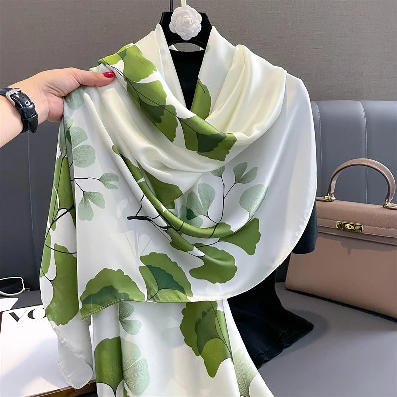 180*90cm Large Silk Satin Scarf Hijab Women Print Shawl