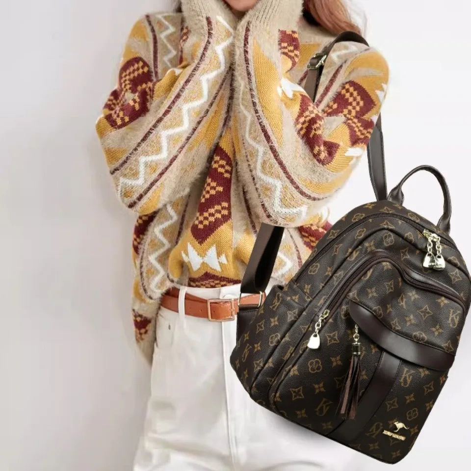 Backpack Designer High Quality Pu Leather Luxury Printed Tassels Large Capacity