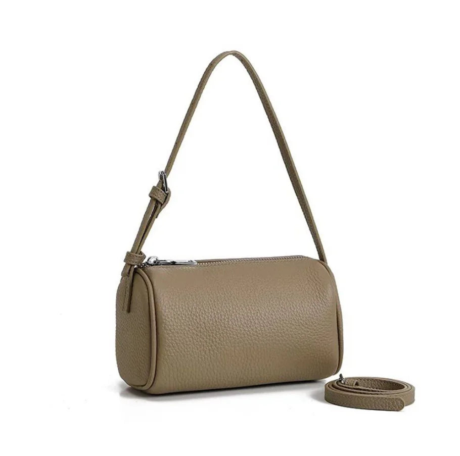Real Leather Soft Leather Tubular Shoulder Crossbody Bag