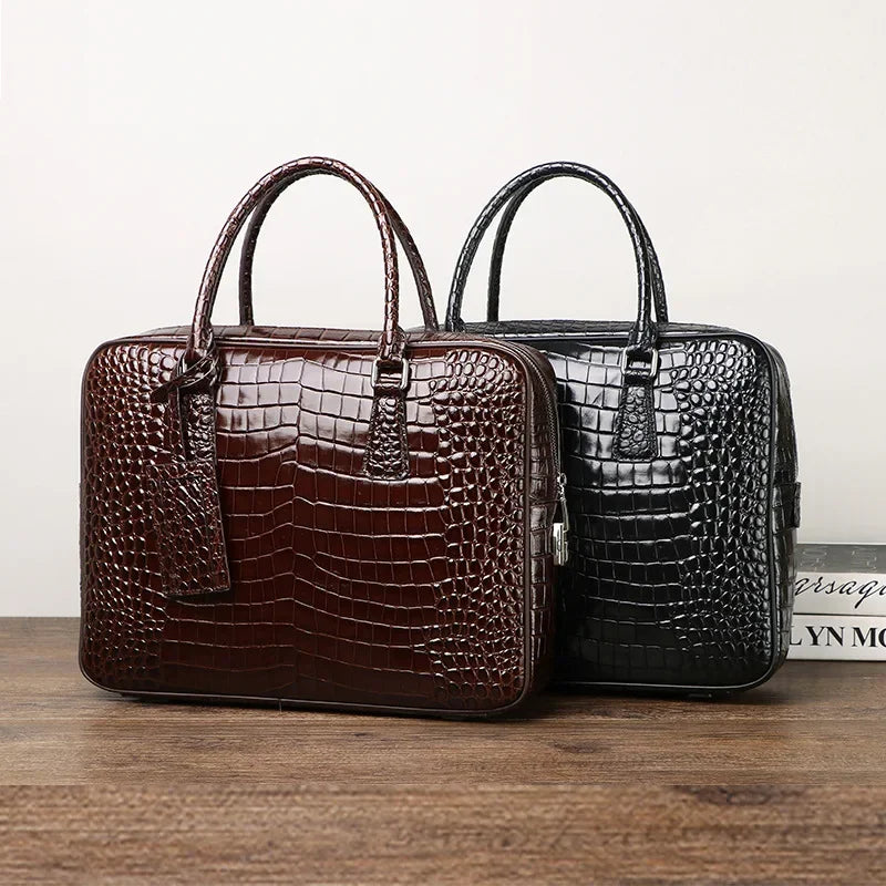 Luxury Alligator Pattern Genuine Leather Business Briefcase Male Shoulder Bag