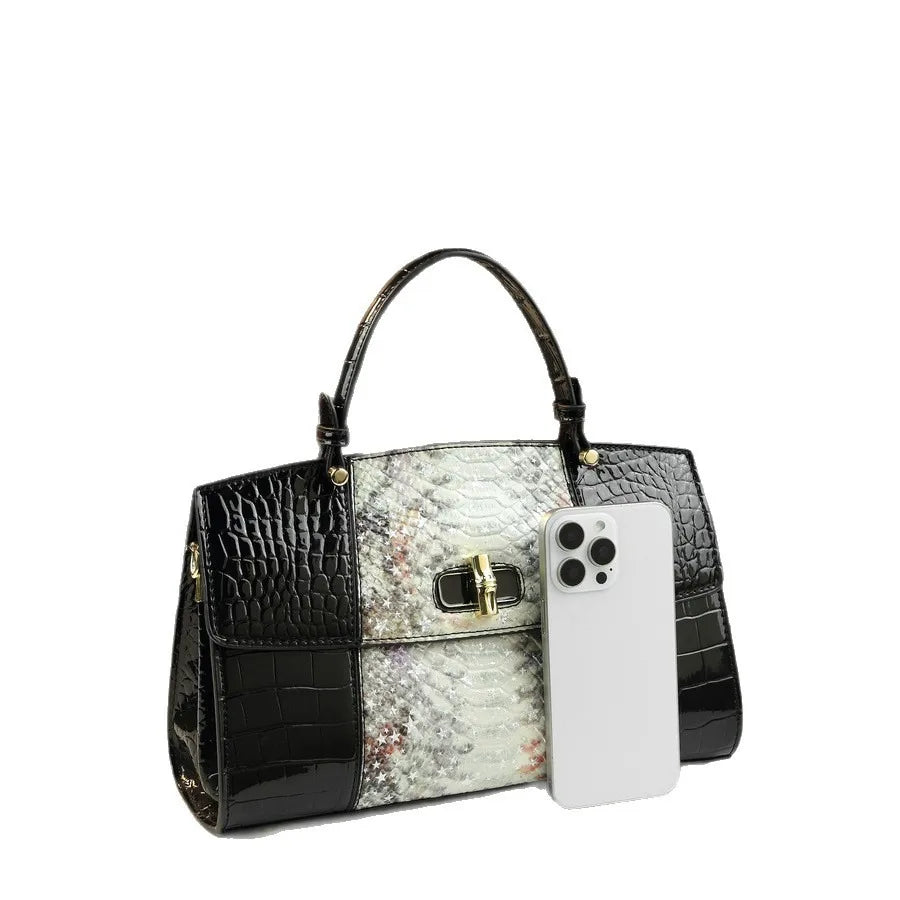 Snake pattern gradient color blocked women's handbag high-end fashion luxury bag