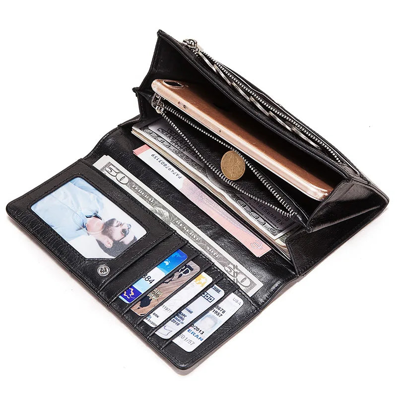 100% Genuine Leather Women Wallets Long With Cell Phone Holder Pocket