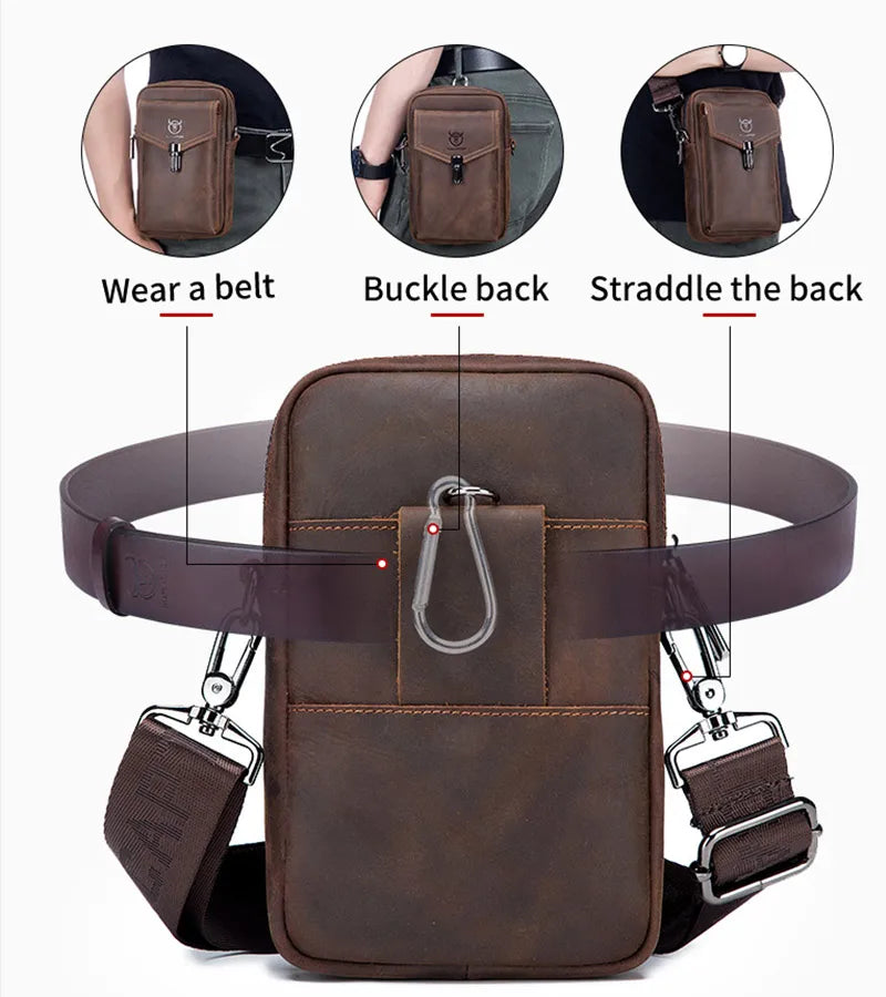 Genuine Leather Multifunctional 7-inch Mobile Phone Bag