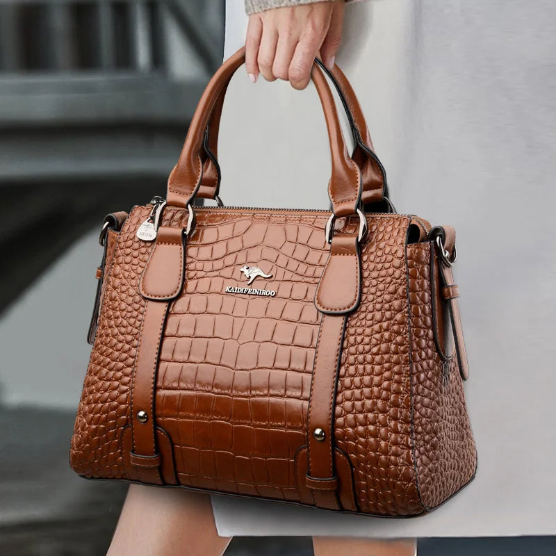 Luxury Genuine Leather Handbags For Women Crocodile Pattern Crossbody Bag