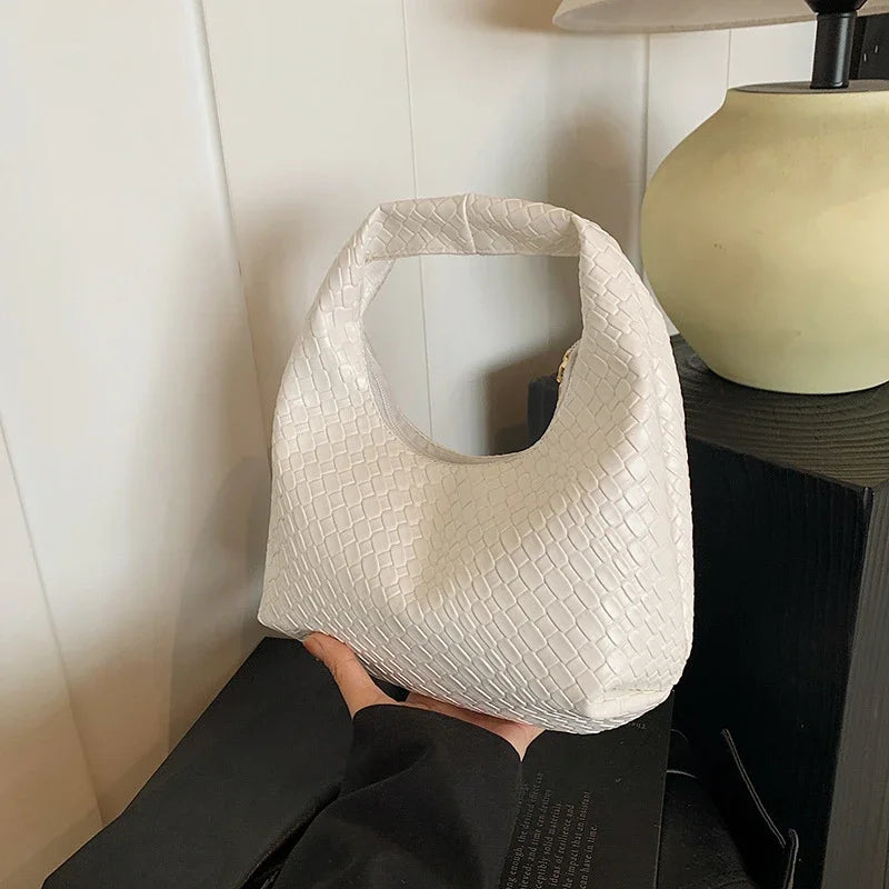 Classic Fashion Woven Embossed Soft PU Leather Small Top Handle Shoulder Bag