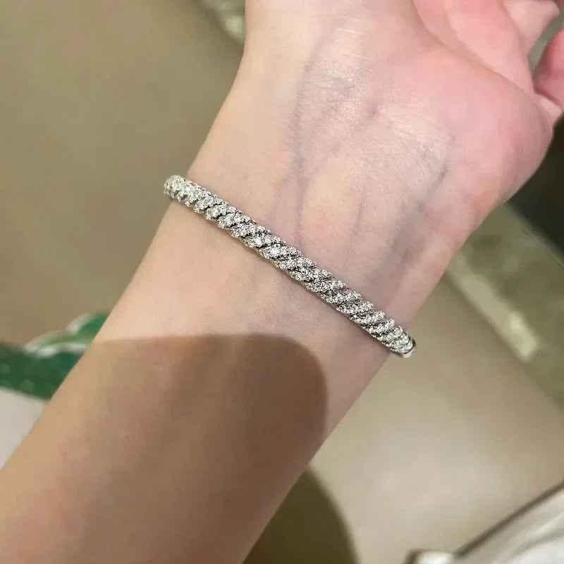 Luxury high quality dazzling shiny spiral bangles full CZ diamond silver 925 bracelet jewelry