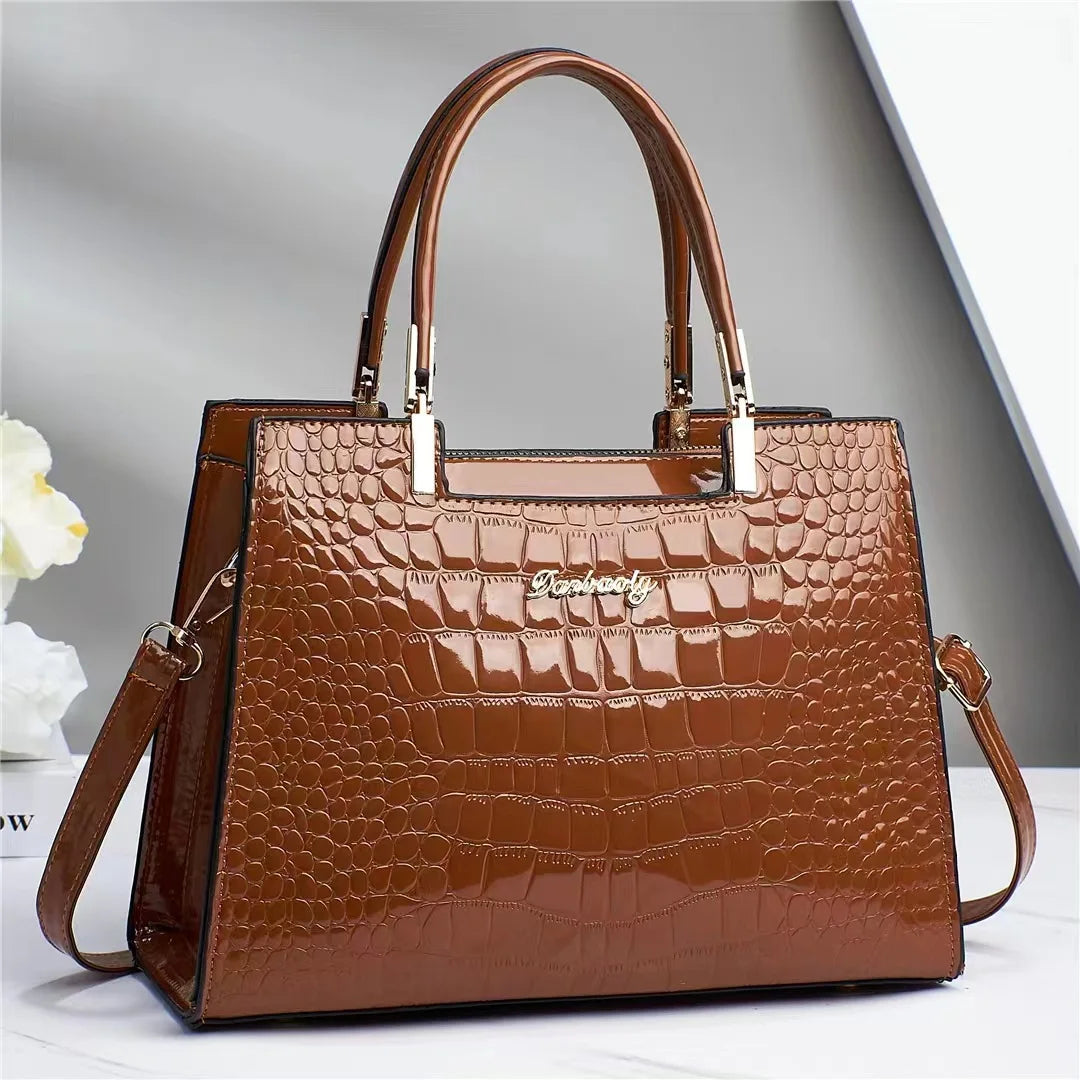 Luxury Patent Leather Handbags High-end Crocodile Pattern