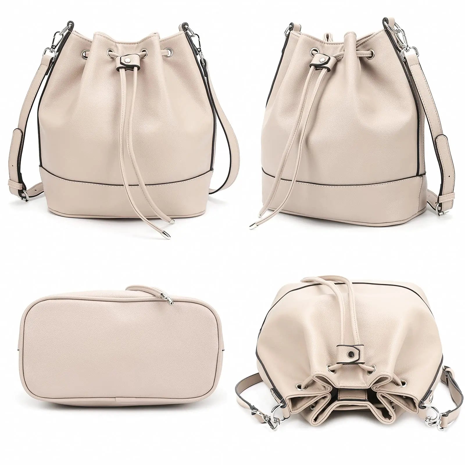 Leather Bucket Bags and Drawstring Crossbody Purse Medium Tote Stylish Handbags