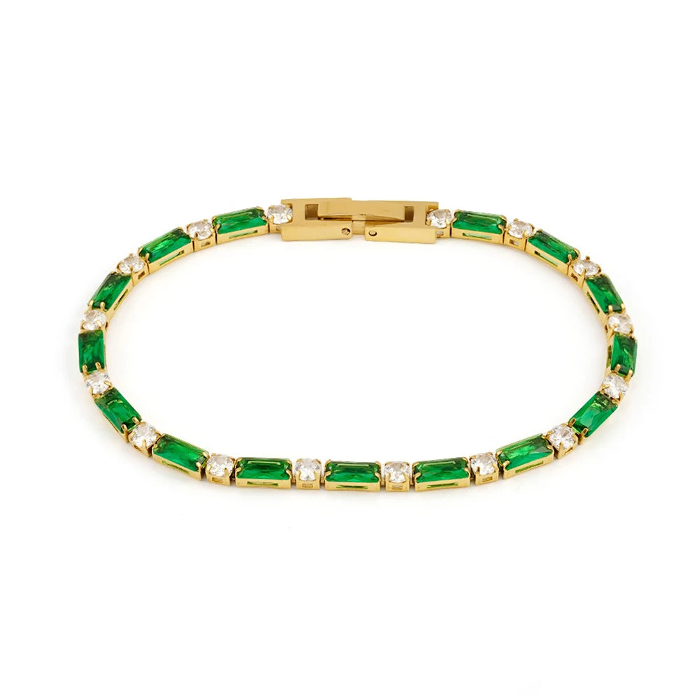Green Zircon Jewelry Bracelet Stainless steel 18K Gold Plated