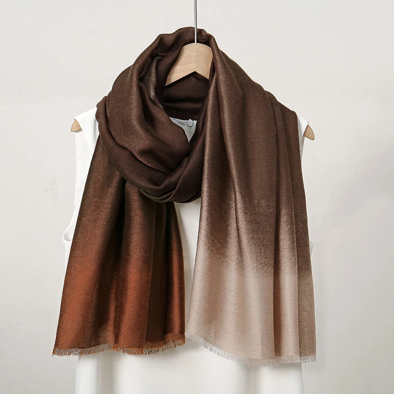 Elegant Soft Color Collision Gradient Viscose Long Scarf