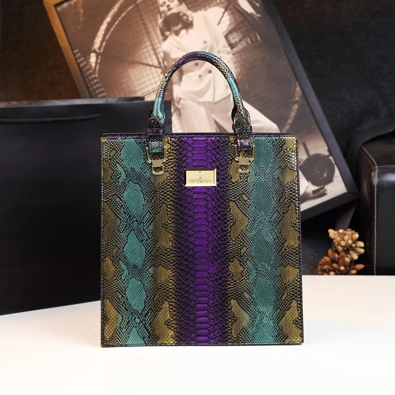 Cowhide Leather Women Handbag Fashion Serpentine Tote Bag